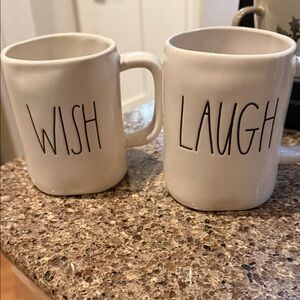 Rae Dunn Cream Mugs - Wish & Laugh